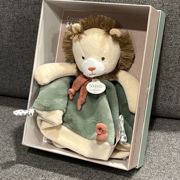 Doudou et Compagnie Couleurs Savane Lion Knotted Baby Blanket Lovey Gift Box New - Picture 1 of 8